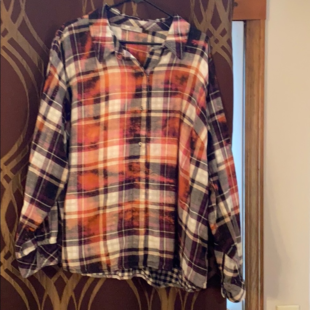 Riders by Lee Orange and Black Plaid Button-Down Shirt